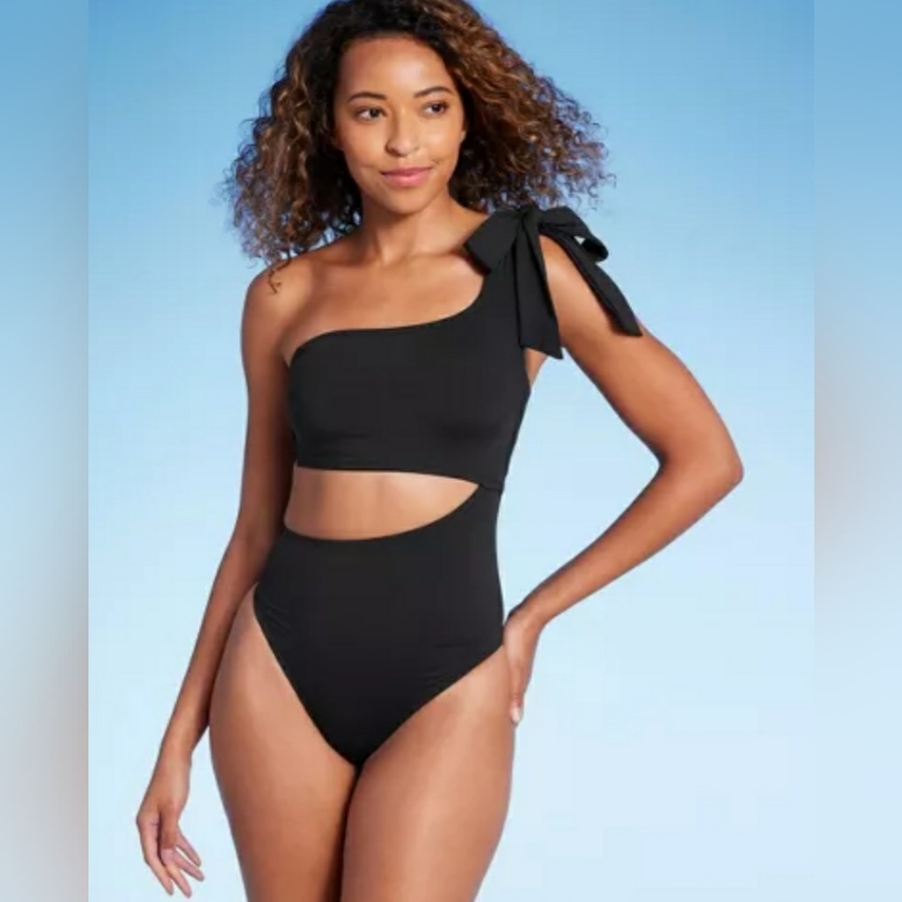 Women's One Shoulder Bow Cut Out One Piece Swimsuit - Shade & Shore™
